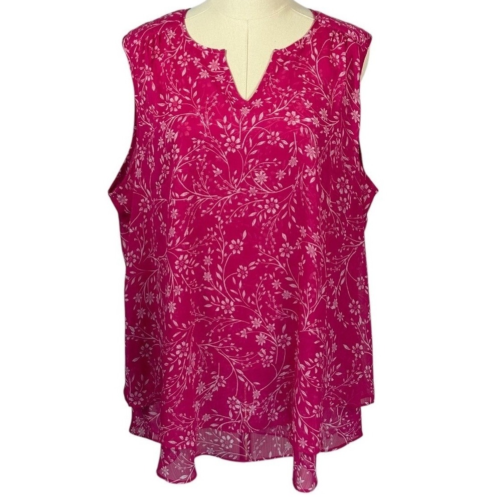 Cristina B Pink Layered Tank w/ White‎ Floral Pattern (Size XL)